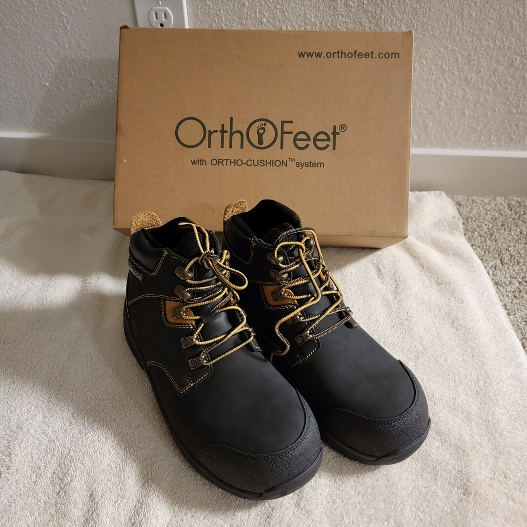 Orthofeet Men's Safety Toe Granite Work Boots LV5 Black Size US8.5 4E