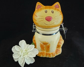Boston Warehouse Hand Painted Ginger Cat HInged canister