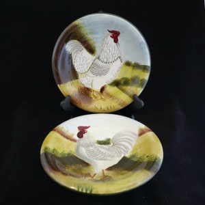 NWT White Rooster salad Plates by Sakura David Carter Brown set of 2