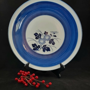Large Japanese Arita Hand Painted Chrysanthemum Blue & White Porcelain Charger