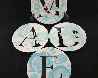 Anthropology Grace Monogram plates E, M, A, and D appetizer dessert small