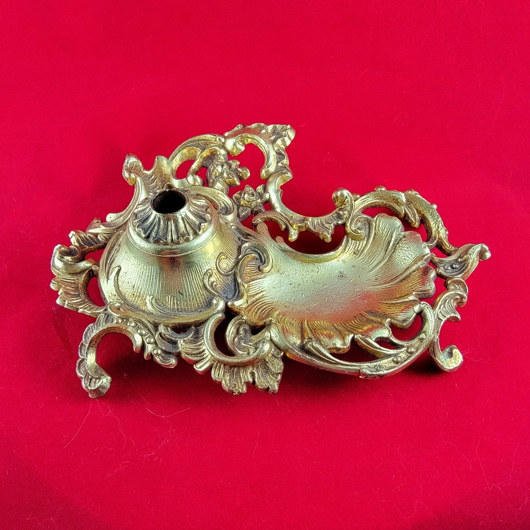 Vintage Art Nouveau Solid Brass Inkwell Stand Etsy