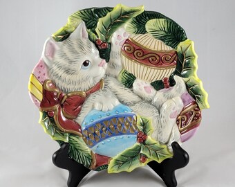 Fitz & Floyd Vintage Christmas Decorative Plate &quot;Kristmas Kitty&quot; 3D 9&quot; plate