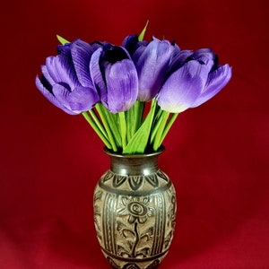 Vintage hand made carved etched ceramic vase, folkloric style