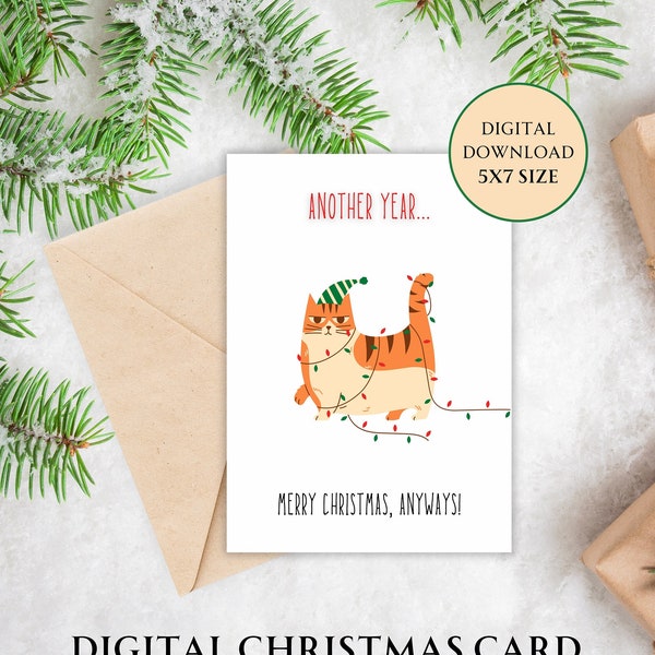 Cute Christmas Cards Printable | Unique Holiday Cards 5x7 Size | Instant Download | Animal Lover Gifts