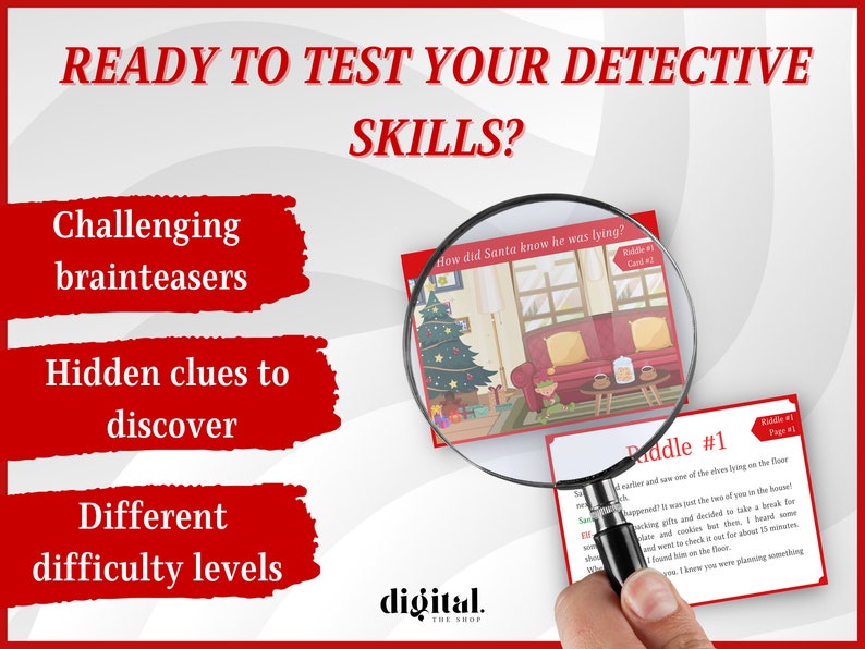 Magnifying Glass Riddles Christmas Riddle Game | Printable Mystery Brain Teaser Puzzles | Family ...