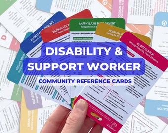 Disability Support Worker First Aid Reference Cards, Prompt Card Community Care, Anaphylaxis, Seizure, Behaviour De-Escalation, NDIS, Carer