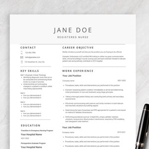 Plantilla de Canva personalizable para currículum de enfermera y carta de presentación, currículum de nuevo estudiante de posgrado, carta de presentación para médicos, enfermeros registrados, CNA, graduados, atención médica