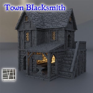 Town Blacksmith 3D Print, Forge House, Printed Miniature, Tabletop Building, TTRPG, Dungeons and Dragons, 28mm, 32mm, Shop Model, Painted