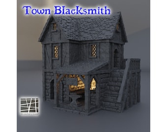 Town Blacksmith 3D Print, Forge House, Printed Miniature, Tabletop Building, TTRPG, Dungeons and Dragons, 28mm, 32mm, Shop Model, Painted