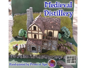 Medieval Distillery 3D Print, Brewery, Tavern Bar, Building Terrain, Tabletop Miniature, D&D DnD, 28mm 32mm, TTRPG Model, Combat Playable