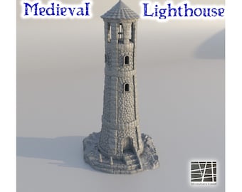 Medieval Lighthouse 3D Print, Building Terrain, 28mm, Port, Model, Dungeons & Dragons, Painted, Tabletop Miniature, TTRPG, Game, Tower, Sea