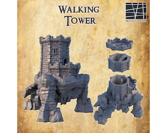 Walking Tower Model, Moving Citadel Miniature, Roving Spire Building, Tabletop Traveling Castle, 28mm, 32mm, 15mm, HO scale, D&D Terrain
