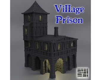 Village Prison 3D Print, Jail, Cell Block, Building Terrain, Tabletop Miniature, D&D DnD, 28mm 32mm, TTRPG Model, Combat Playable