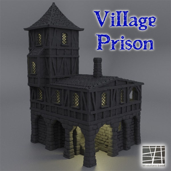 Stampa 3D della prigione del villaggio, prigione, blocco cellulare, terreno edificabile, miniatura da tavolo, D&D DnD, 28mm 32mm, modello TTRPG, combattimento giocabile