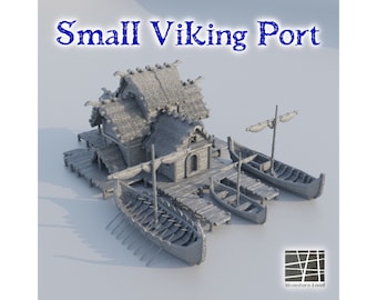Viking Port 3D Print, Building Terrain, 28mm, Ship, Port, Model, Dungeon Dragon, Painted, Tabletop Miniatures, TTRPG, Game, Sea, Ship, Norse