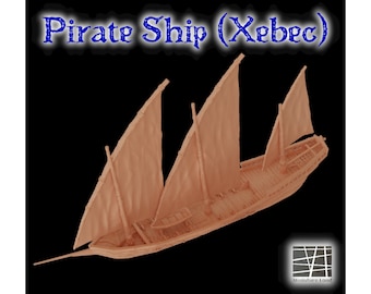 Pirate Ship 3D Print, Building Terrain, Tabletop Miniature, D&D DnD, Sail Boat Xebec Schooner Privateer, 28mm, TTRPG Model, Combat Playable
