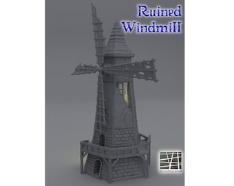 Ruined Windmill 3D Print, Ruins, Tower, Building Terrain, Tabletop Miniature, D&D DnD, 28mm 32mm, TTRPG Model, Combat Playable