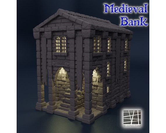 Medieval Bank 3D Print, Building Terrain, Tabletop Miniature, D&D DnD, City Vault, 28mm, 32mm, TTRPG Model, Combat Playable