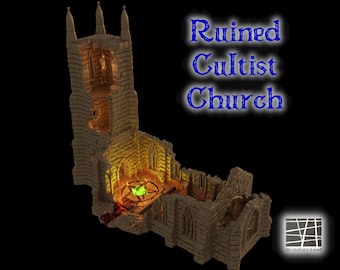 Ruined Cultist Church 3D Print, Building Terrain, Tabletop Miniature, D&D, Ritual Temple , Castle Tower, TTRPG Model, Combat Playable