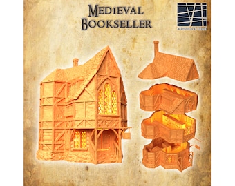 Medieval Bookseller 3D Print, Building Terrain, Tabletop Miniature, D&D DnD, Town Shop Library Books, 28mm, TTRPG Model, Combat Playable