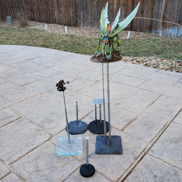 Telescoping Magnetic Risers, Adjustable Flying Combat Tool for Miniatures, Custom Height, Stone, Wood, Glass, Weighted