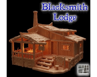 Blacksmith Lodge 3D Print, Building Terrain, Tabletop Miniature, D&D DnD, Medieval Town Forge, 28mm, 32mm, TTRPG Model, Combat Playable