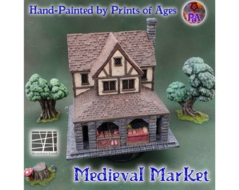Medieval Market 3D Print, Building Terrain Tabletop Miniature, D&D DnD, City Merchant, 28mm 32mm, TTRPG Model, Combat Playable Shop District