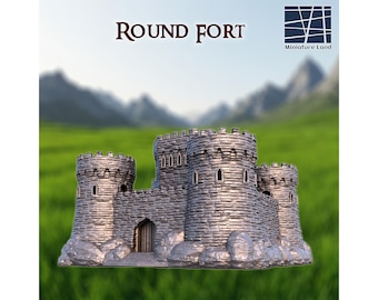 Round Fort Miniature, Redoubt Model, Stone Towers Base, Hill Fortress Terrain, Rock Bastion Building