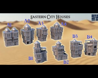 Eastern City Houses, Miniature Desert Models, Sandstone Buildings, Tabletop Sand Miniatures, Modular Town Homes, 28mm, 25mm, 32mm Terrain