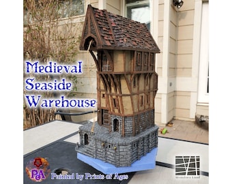 Seaside Warehouse 3D Print, Building Terrain, Tabletop Miniature, D&D DnD, Medieval Storage, 28mm, Sea Town Port Harbor, Model, Painted