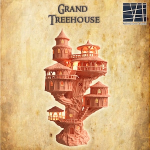 Grand Treehouse, Elven Tree House, Elf Base, Forest Home Miniature, Woods Hut Building