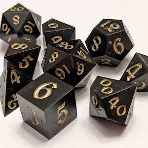 Pitch Black - 7 Piece Handmade Resin Sharp Edge Dice Set