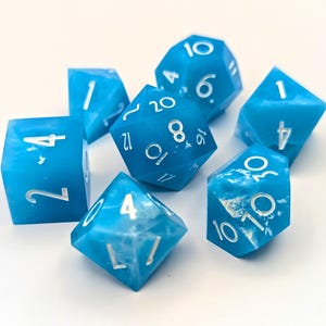 Ocean Wavebreak - 7 Piece Handmade Resin Sharp Edge Dice Set, Ocean Dice