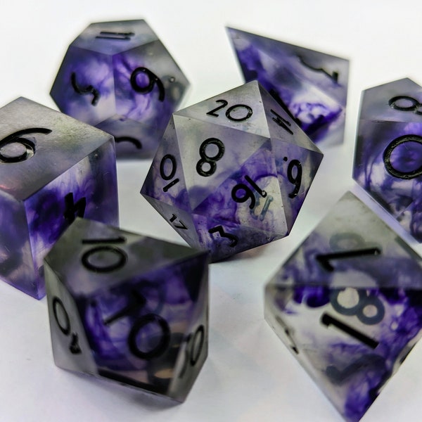 Ghostly - 7 Piece Handmade Resin Sharp Edge Dice Set, Matte Dice