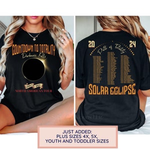 Total Solar Eclipse Shirt April 8th 2024, Rock Concert Tour Tee  Path of Totality Cities on Back Family Matching Plus Size 2XL 3XL 4XL 5XL