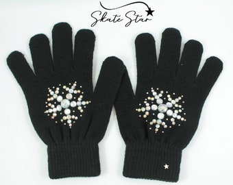 Teen Adult Figure Ice Skating Rhinestone Sparkly Gloves Snowflake Design