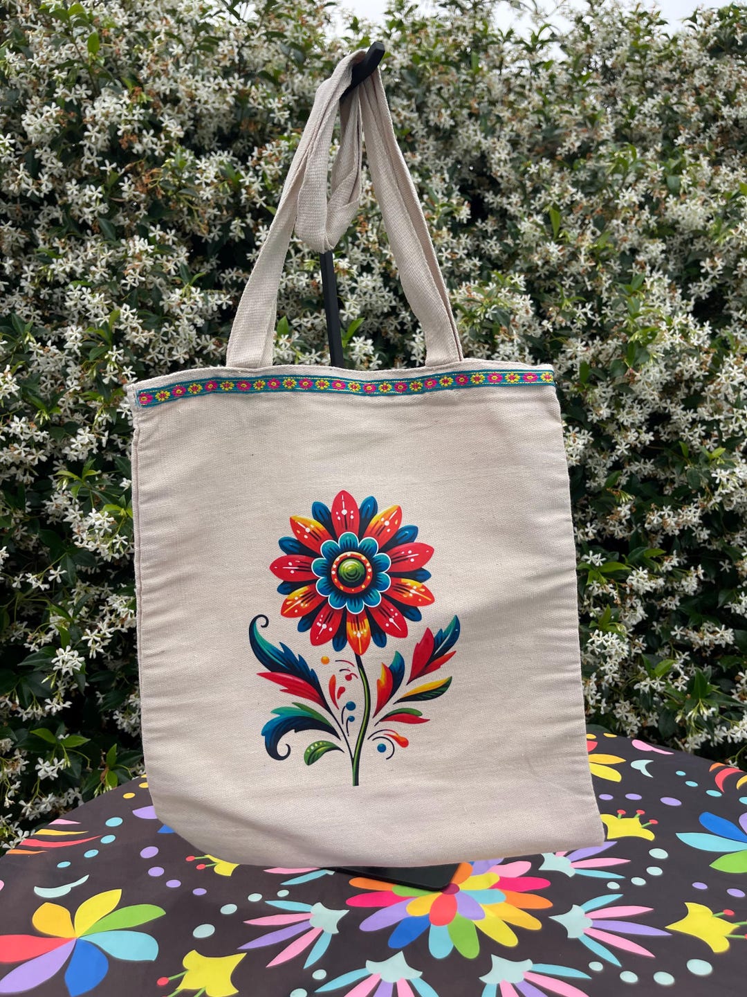 Floral Mexican Style Canvas Tote Bag - Etsy