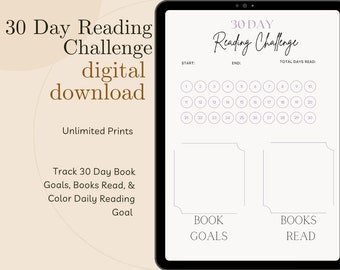 30 Day Reading Challenge, Reading Tracker, Reading Log, Printable Book Tracker, Printable Book Log, Book Journaling, Book Tracker