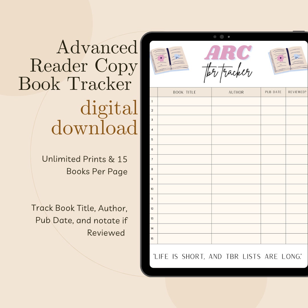 Advanced Reader Copy Book Tracker, to Be Read Book Tracker, Digital Download Book Tracking