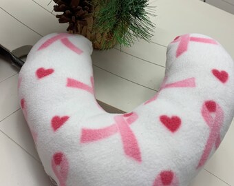 Single Mastectomy Pillow Fleece with Hearts and Ribbons