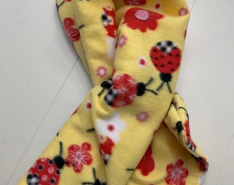 Childs Fleece Scarf Bright Yellow Ladybugs