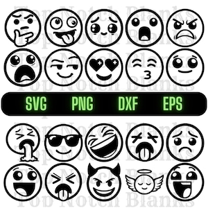 Emoji SVG Bundle: Emotional Faces Clipart (Commercial Use) (Digital Download)