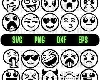 Emoji SVG Bundle: Emotional Faces Clipart (Commercial Use) (Digital Download)