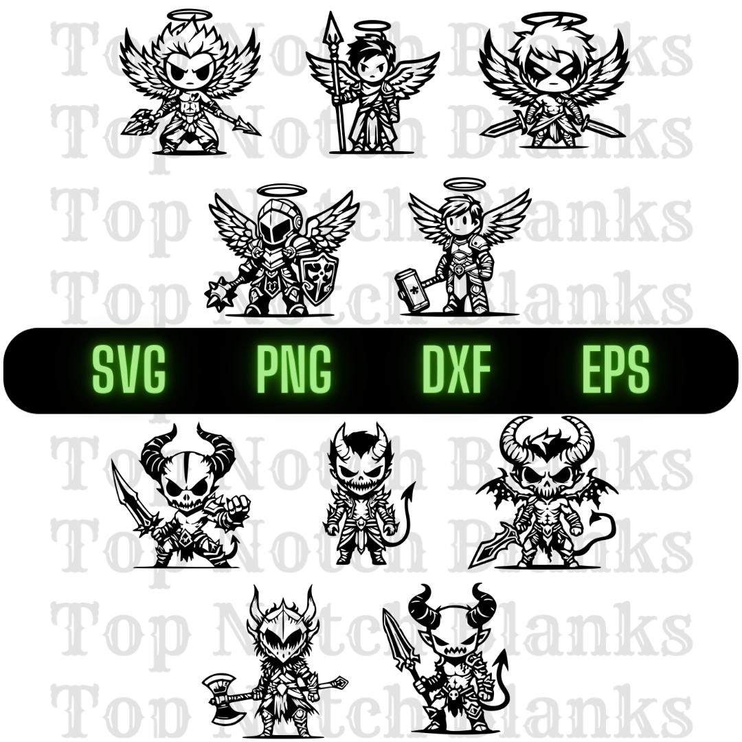 Angel Demon Chibi Fighters Bundle: Commercial Use (svg, Png, Dxf, Eps ...