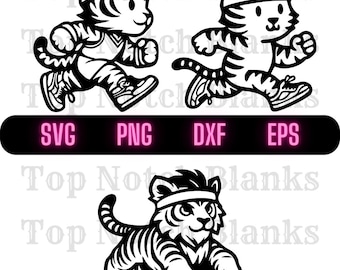 Tigre corriendo con gafas de sol Svg Tigre corriendo Png Clipart Tigre haciendo ejercicio Paquete de vectores Uso comercial