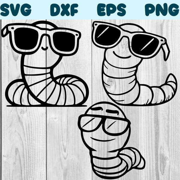 Worm With Sunglasses Svg Worm Wearing Glasses Png Earth Worm With Glasses Clipart Worm Vector Bundle Pack Commercial Use