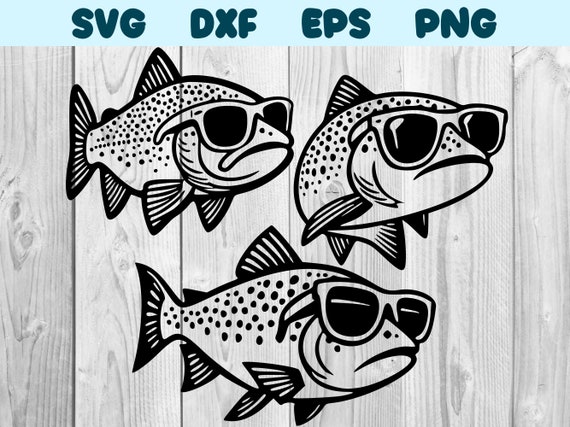 Fish Wearing Sunglasses Svg Fish Wearing Glasses Png Trout Clipart Fish  Vector Bundle Pack Commercial Use