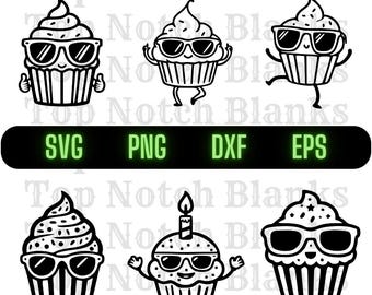 Cupcake with Sunglasses SVG Bundle: Commercial Use Clipart (Digital Download