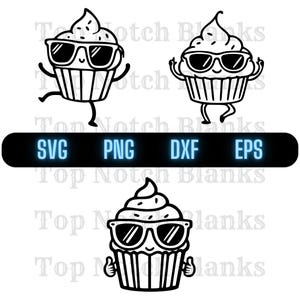 Cupcake Wearing Sunglasses Svg Cupcake With Glasses Png Cupcake With Sunglasses Clipart Cupcake Vector Bundle Pack Commercial Use
